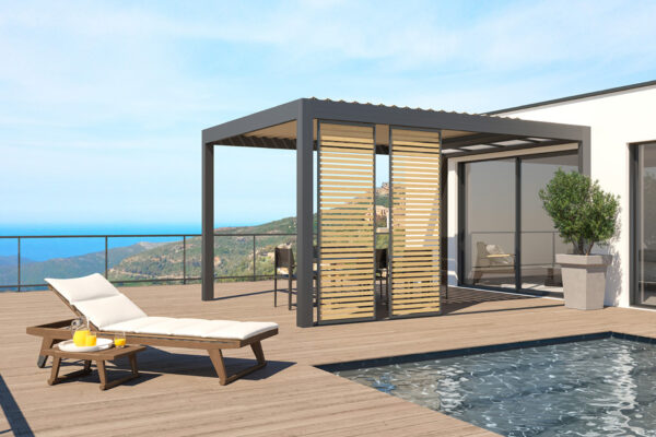 ﻿Pergola bioclimatique adossée avec claustras